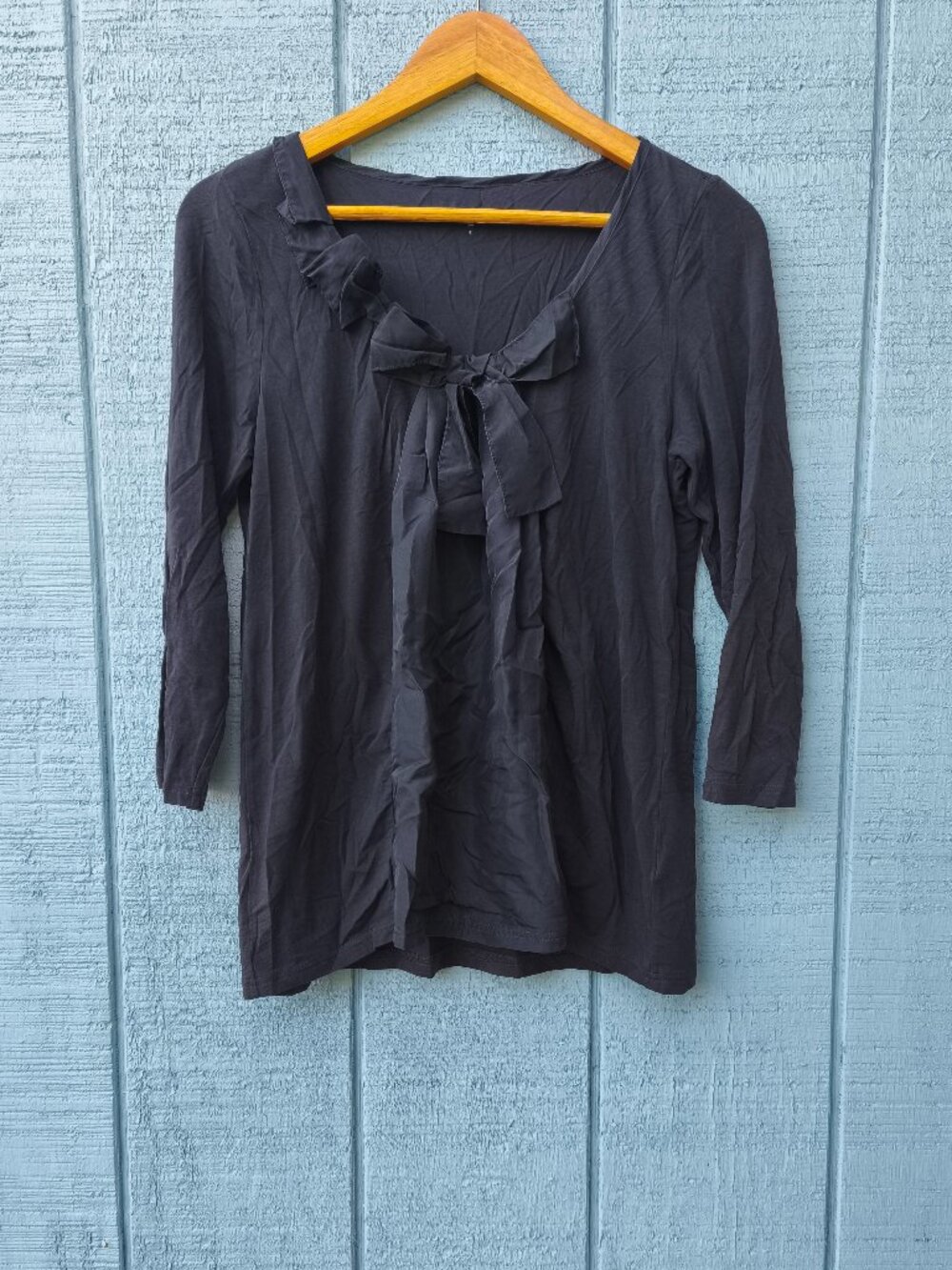 Garnet Hill Cotton Modal Silk Bow Front Mixed Media Tunic sz S Gray Coquette